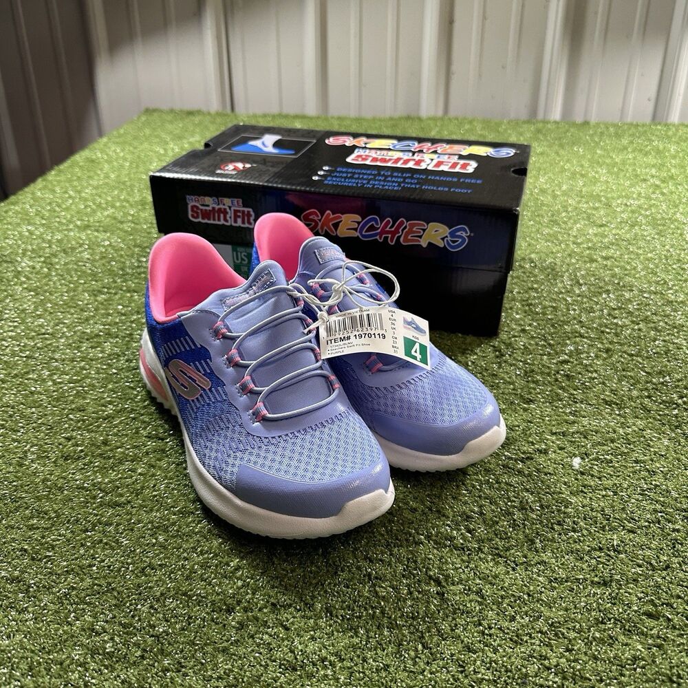 Skechers Swift Fit Kids Size 4 Purple Blue Hands Free Slip On Shoes